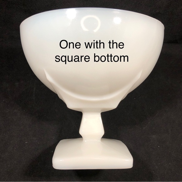 3 MILK GLASS PEDESTAL BOWLS/CANDY DISHES. 2 ROUND BOTTOM/1 SQUARE BOTTOM - Picture 11 of 13